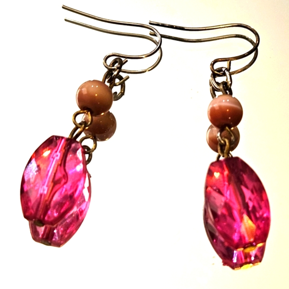 Pink Glass and Acrylic Dangle Earrings